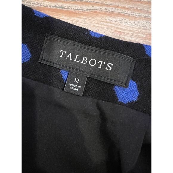 Talbots wool pencil skirt black & blue polka dot 12 - Picture 4 of 5